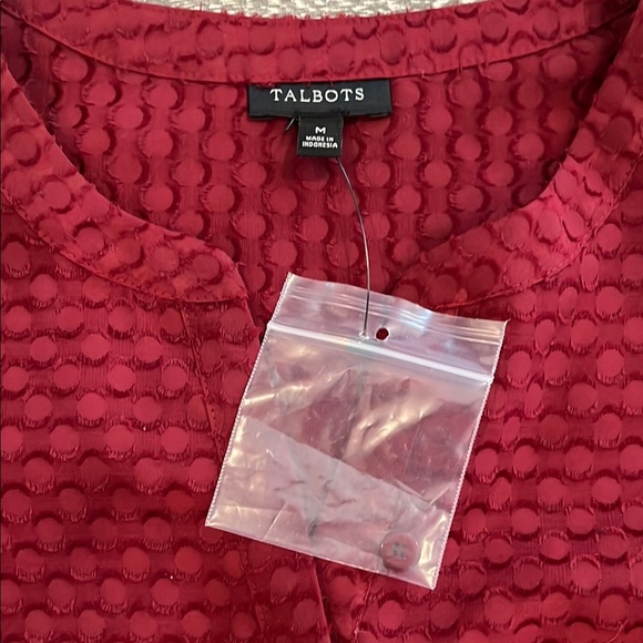 New Talbots Medium Red Long Sleeve Mandarin Collar Blouse - Picture 3 of 12